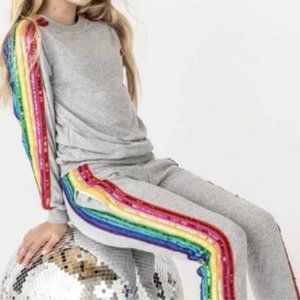 Lola + the Boys Rainbow Sequin Stripe Jogger Pants Gray M